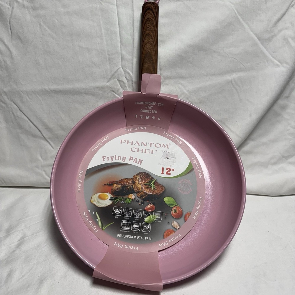 Phantom Chef  12" Nonstick Fry Pan-Pink Aluminum Ceramic Coating